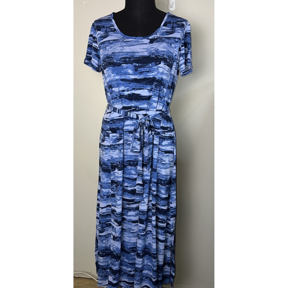 H by Halston Regular Printed Jet Set Jersey Maxi Dress Blue Petite Medium